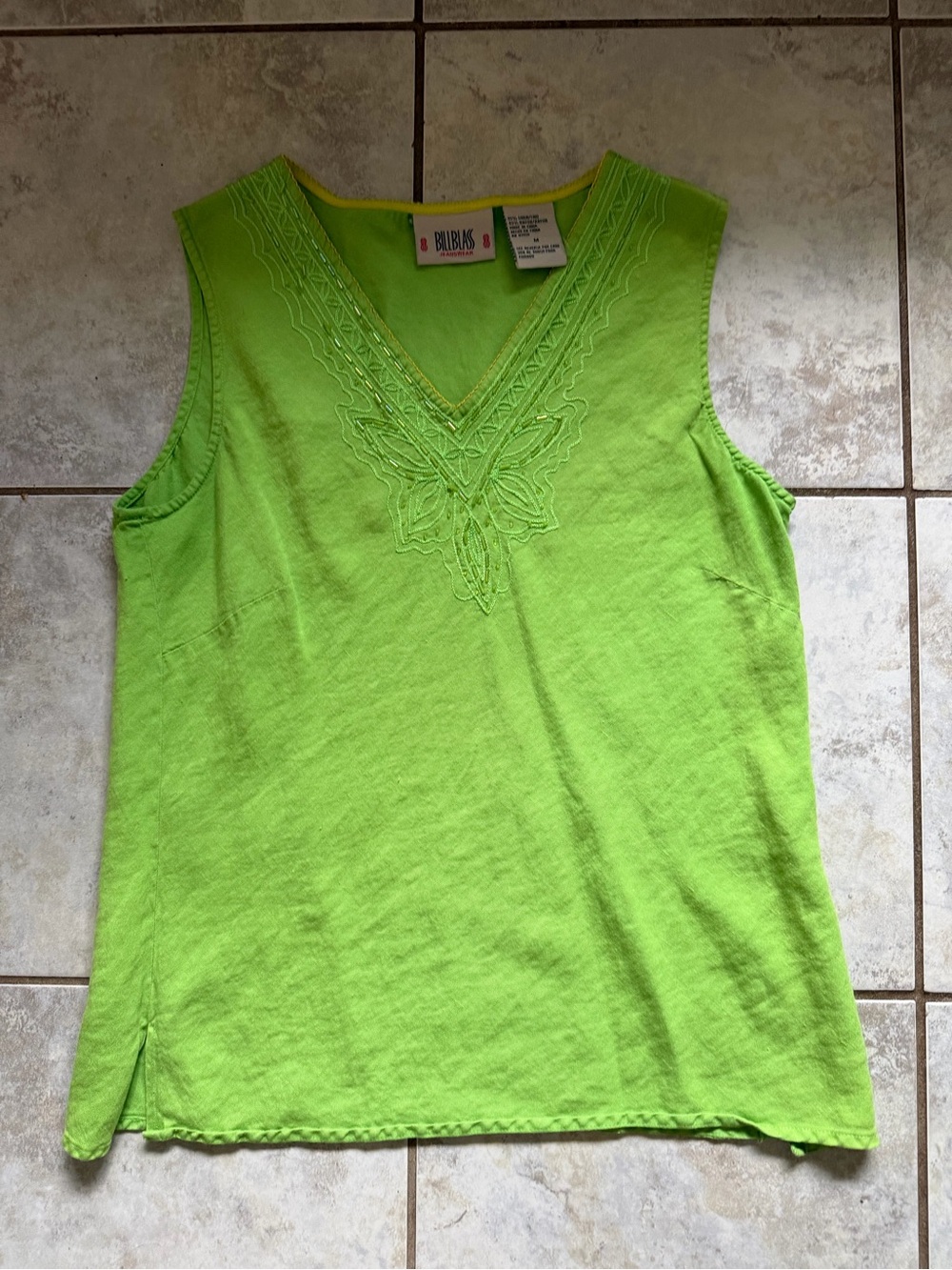 BiBi Bright Lime V-Neck Embroidered Tank Top
